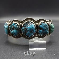 Vintage NAVAJO Hand Stamped Sterling Silver & TURQUOISE Cuff BRACELET 56g