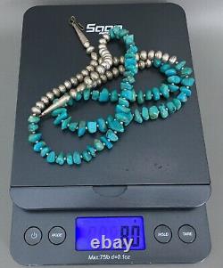Vintage NAVAJO Handmade Silver-Turquoise Nugget Beaded Stranded Necklace, 80g