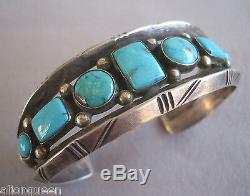 Vintage NAVAJO Heavy Gauge Hand-Tooled Sterling Silver & Turquoise Cuff BRACELET