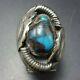 Vintage NAVAJO Heavy Sterling Silver BISBEE TURQUOISE Signet Style RING siz 8.25