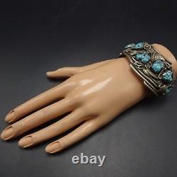 Vintage NAVAJO Highly Detailed Sterling Silver TURQUOISE Cuff BRACELET 83.5g