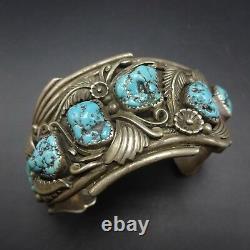 Vintage NAVAJO Highly Detailed Sterling Silver TURQUOISE Cuff BRACELET 83.5g