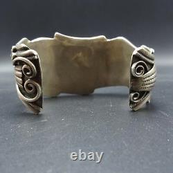 Vintage NAVAJO Highly Detailed Sterling Silver TURQUOISE Cuff BRACELET 83.5g
