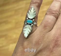 Vintage NAVAJO NATIVE AMERICAN Sterling Silver MOP Turquoise Flower Ring SIZE 8
