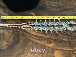 Vintage NAVAJO Natural Coral & Turquoise Squash Blossom Sterling Silver Necklace