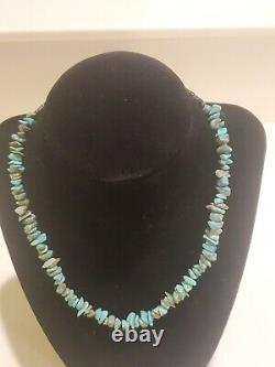 Vintage NAVAJO Natural Old Mine TURQUOISE Nugget & Beaded 925 STERLING Necklace