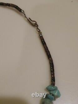 Vintage NAVAJO Natural Old Mine TURQUOISE Nugget & Beaded 925 STERLING Necklace