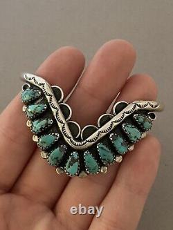 Vintage NAVAJO Petit Point Cluster Turquoise & Sterling Silver Cuff Bracelet 925