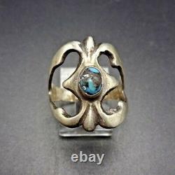 Vintage NAVAJO Sand Cast Sterling Silver & BISBEE BLUE TURQUOISE RING, size 9