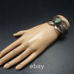 Vintage NAVAJO Sand Cast Sterling Silver and TURQUOISE Cuff BRACELET 61g