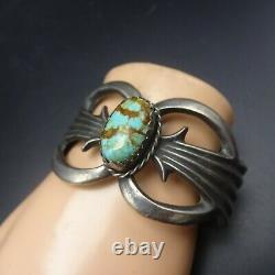 Vintage NAVAJO Sand Cast Sterling Silver and TURQUOISE Cuff BRACELET 61g