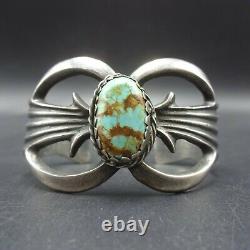 Vintage NAVAJO Sand Cast Sterling Silver and TURQUOISE Cuff BRACELET 61g