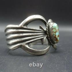 Vintage NAVAJO Sand Cast Sterling Silver and TURQUOISE Cuff BRACELET 61g