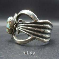 Vintage NAVAJO Sand Cast Sterling Silver and TURQUOISE Cuff BRACELET 61g