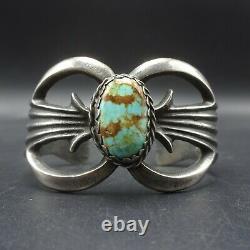 Vintage NAVAJO Sand Cast Sterling Silver and TURQUOISE Cuff BRACELET 61g