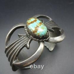 Vintage NAVAJO Sand Cast Sterling Silver and TURQUOISE Cuff BRACELET 61g