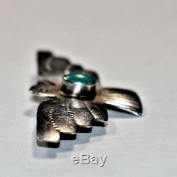 Vintage NAVAJO Signed Sterling Silver TURQUOISE GEMSTONE THUNDERBIRD Pin Brooch