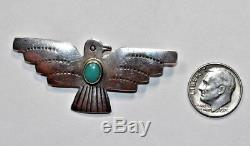Vintage NAVAJO Signed Sterling Silver TURQUOISE GEMSTONE THUNDERBIRD Pin Brooch