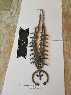 Vintage NAVAJO Silver & Turquoise SQUASH BLOSSOM Necklace, Double Naja