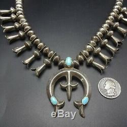 Vintage NAVAJO Single Strand WIDE BEADS Sterling Silver SQUASH BLOSSOM Necklace