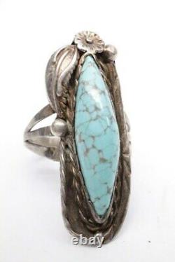 Vintage NAVAJO Sterling #8 Spider Web Turquoise Ring SIGNED RARE Old Pawn EUC