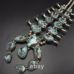 Vintage NAVAJO Sterling Silver BLUE DIAMOND Turquoise SQUASH BLOSSOM Necklace