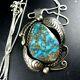 Vintage NAVAJO Sterling Silver CANDELARIA TURQUOISE PENDANT + 18 Box Chain