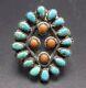 Vintage NAVAJO Sterling Silver CORAL & TURQUOISE Petit Point RING, size 7.5