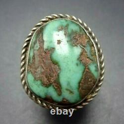 Vintage NAVAJO Sterling Silver Exquisite Green Royston TURQUOISE RING size 8.25