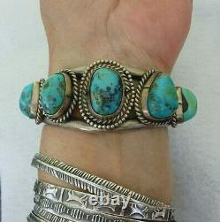 Vintage NAVAJO Sterling Silver GEM Quality BLUE Turquoise NATIVE Cuff Bracelet