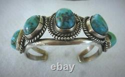 Vintage NAVAJO Sterling Silver GEM Quality BLUE Turquoise NATIVE Cuff Bracelet