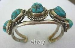 Vintage NAVAJO Sterling Silver GEM Quality BLUE Turquoise NATIVE Cuff Bracelet