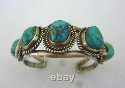 Vintage NAVAJO Sterling Silver GEM Quality BLUE Turquoise NATIVE Cuff Bracelet