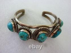 Vintage NAVAJO Sterling Silver GEM Quality BLUE Turquoise NATIVE Cuff Bracelet