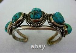 Vintage NAVAJO Sterling Silver GEM Quality BLUE Turquoise NATIVE Cuff Bracelet