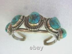 Vintage NAVAJO Sterling Silver GEM Quality BLUE Turquoise NATIVE Cuff Bracelet