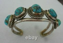 Vintage NAVAJO Sterling Silver GEM Quality BLUE Turquoise NATIVE Cuff Bracelet