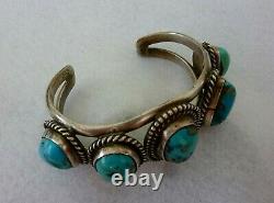 Vintage NAVAJO Sterling Silver GEM Quality BLUE Turquoise NATIVE Cuff Bracelet