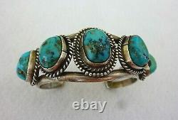 Vintage NAVAJO Sterling Silver GEM Quality BLUE Turquoise NATIVE Cuff Bracelet