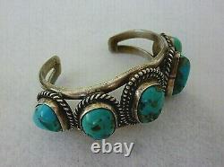 Vintage NAVAJO Sterling Silver GEM Quality BLUE Turquoise NATIVE Cuff Bracelet
