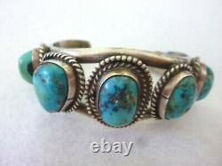 Vintage NAVAJO Sterling Silver GEM Quality BLUE Turquoise NATIVE Cuff Bracelet