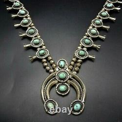 Vintage NAVAJO Sterling Silver LIGHT BLUE TURQUOISE Squash Blossom NECKLACE