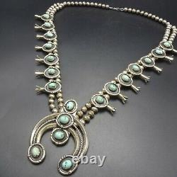 Vintage NAVAJO Sterling Silver LIGHT BLUE TURQUOISE Squash Blossom NECKLACE