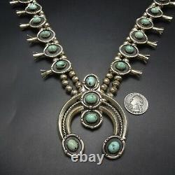 Vintage NAVAJO Sterling Silver LIGHT BLUE TURQUOISE Squash Blossom NECKLACE