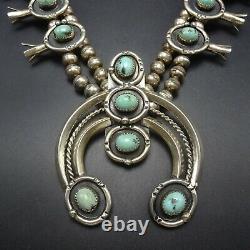 Vintage NAVAJO Sterling Silver LIGHT BLUE TURQUOISE Squash Blossom NECKLACE