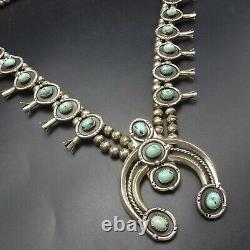 Vintage NAVAJO Sterling Silver LIGHT BLUE TURQUOISE Squash Blossom NECKLACE