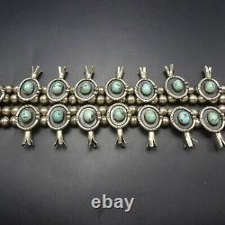 Vintage NAVAJO Sterling Silver LIGHT BLUE TURQUOISE Squash Blossom NECKLACE