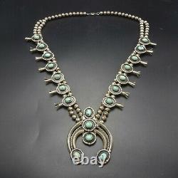 Vintage NAVAJO Sterling Silver LIGHT BLUE TURQUOISE Squash Blossom NECKLACE