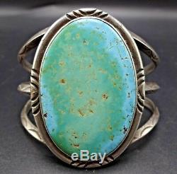 Vintage NAVAJO Sterling Silver Light Blue & Green TURQUOISE Cuff BRACELET 57.8g