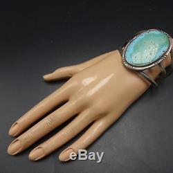 Vintage NAVAJO Sterling Silver Light Blue & Green TURQUOISE Cuff BRACELET 57.8g